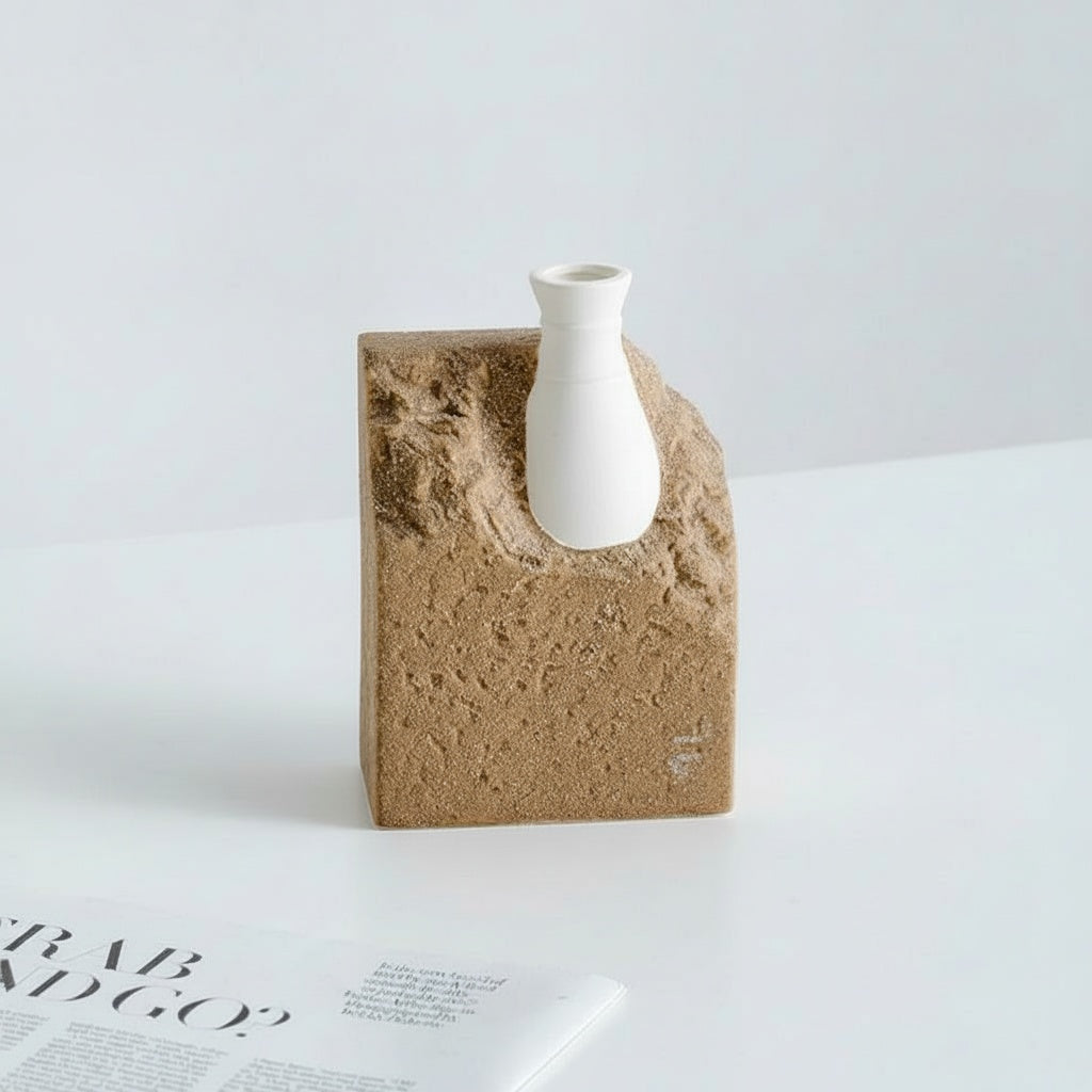 Textured Ceramic Asymmetric Block Vase