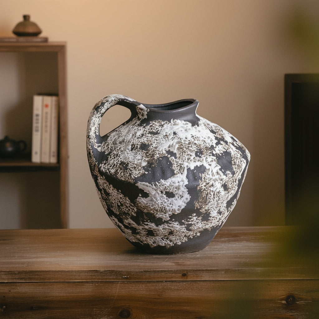 Textured Ceramic Asymmetrical Handled Vase