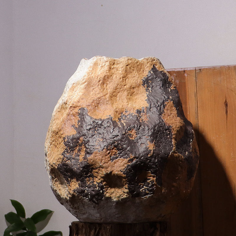 Brown and black charred effect ceramic boulder vase