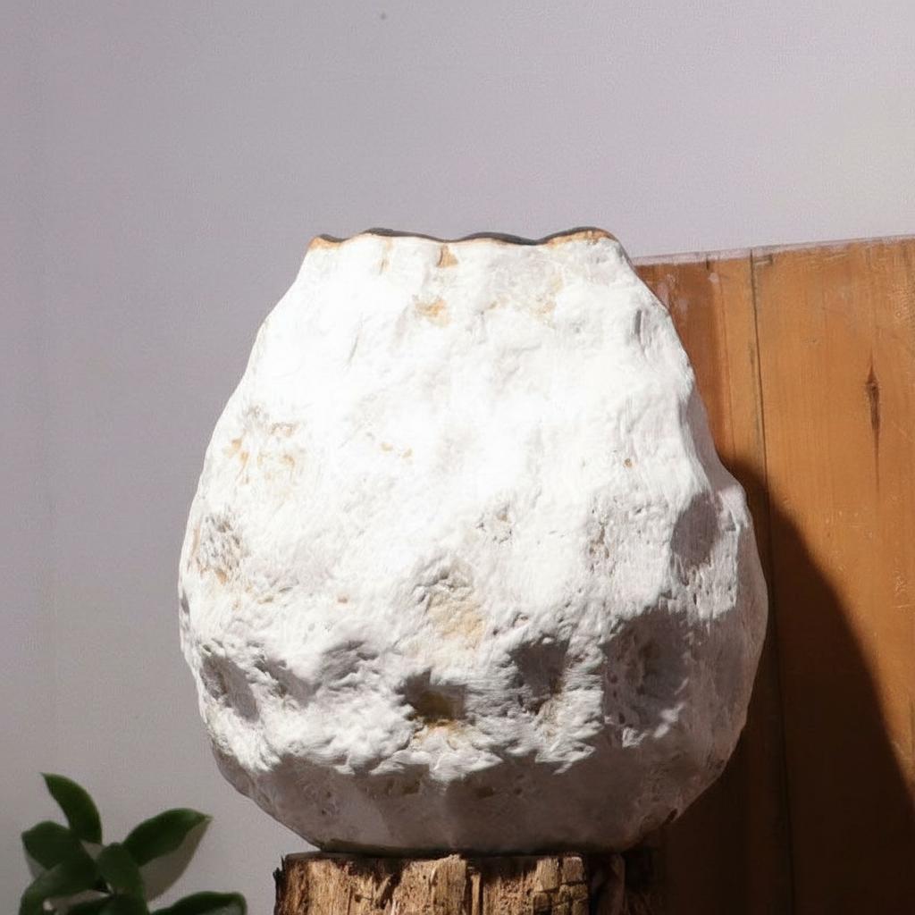 Close up texture detail of white ceramic stone vase