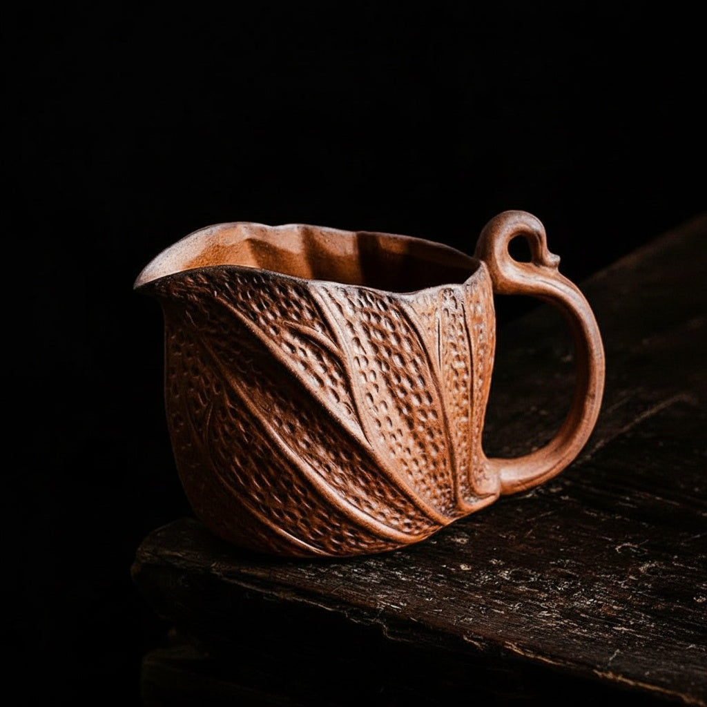Textured Ceramic Leaf Motif Pitcher