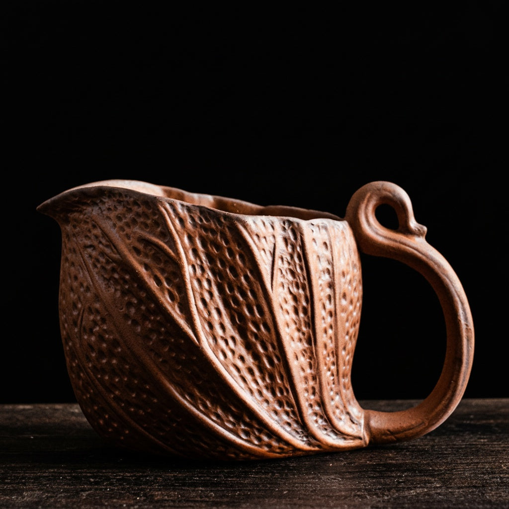 Textured Ceramic Leaf Motif Pitcher