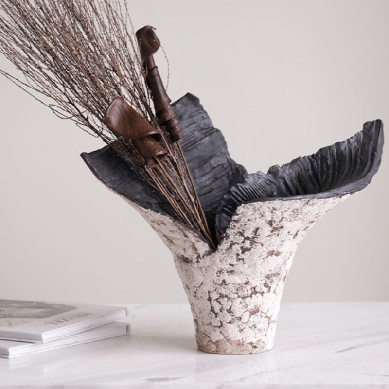 Detail shot of rough white texture and dark interior