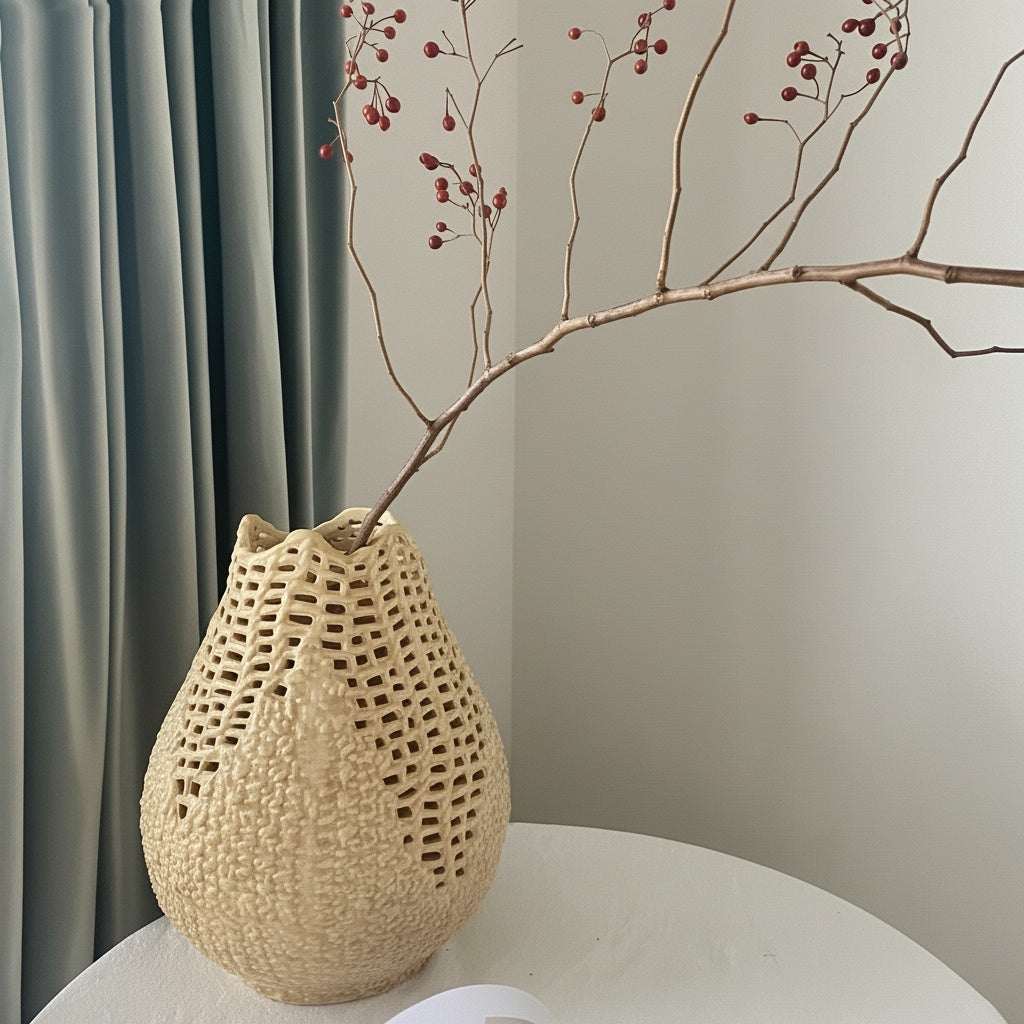 Textured Ceramic Openwork Teardrop Vase