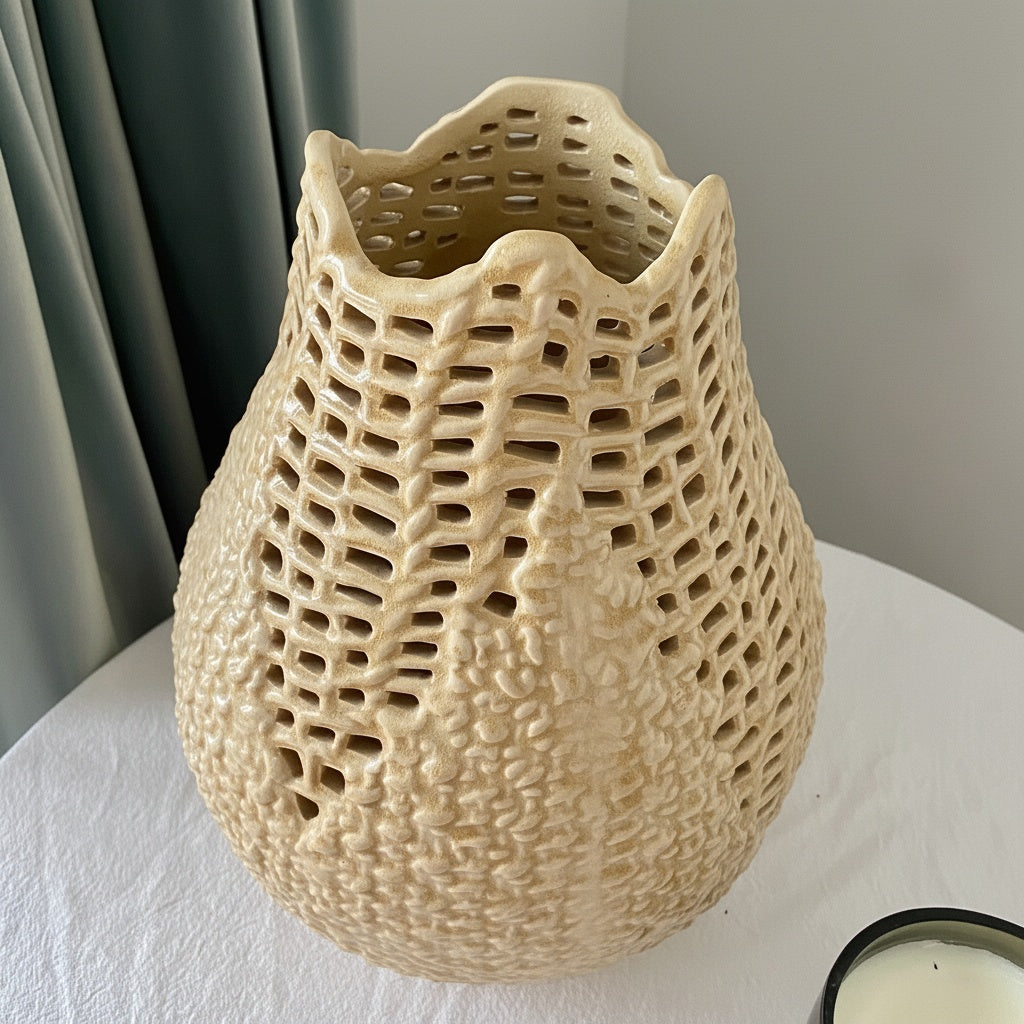 Textured Ceramic Openwork Teardrop Vase