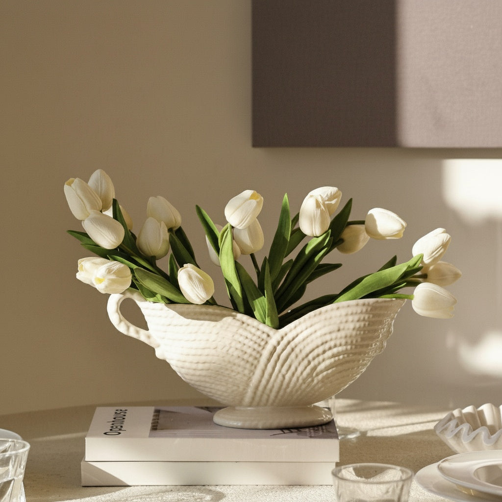 Textured Ceramic Oval Centerpiece Bowl