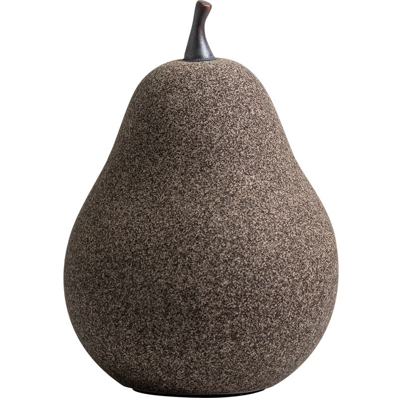 Large brown speckled ceramic pear front view