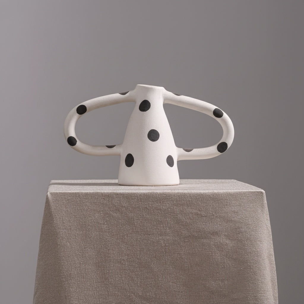 Textured Ceramic Polka Dot Double-Handled Vase