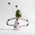 Textured Ceramic Polka Dot Double-Handled Vase with Botanicals