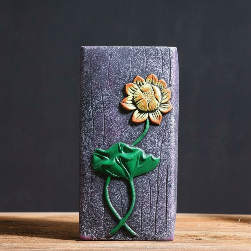 Textured Ceramic Rectangular Lotus Vase