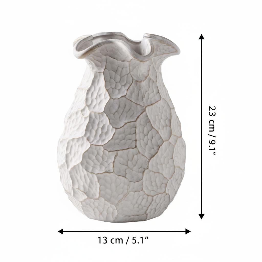 Dimension diagram of white ceramic vase
