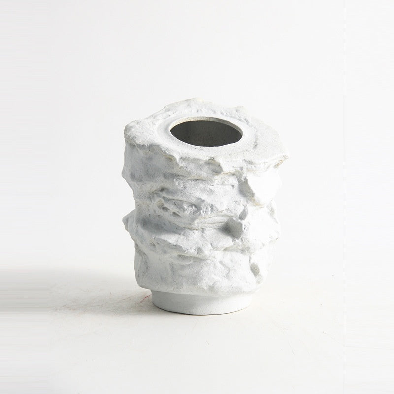 White textured ceramic vase side view