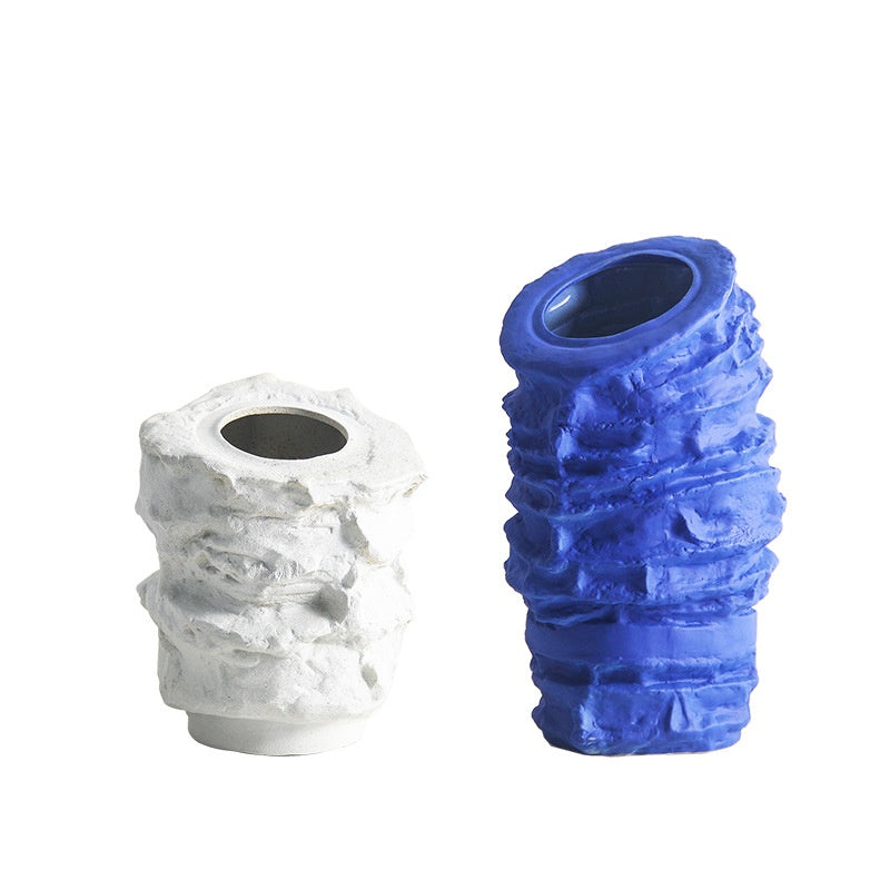 Set of blue and white sculptural vases