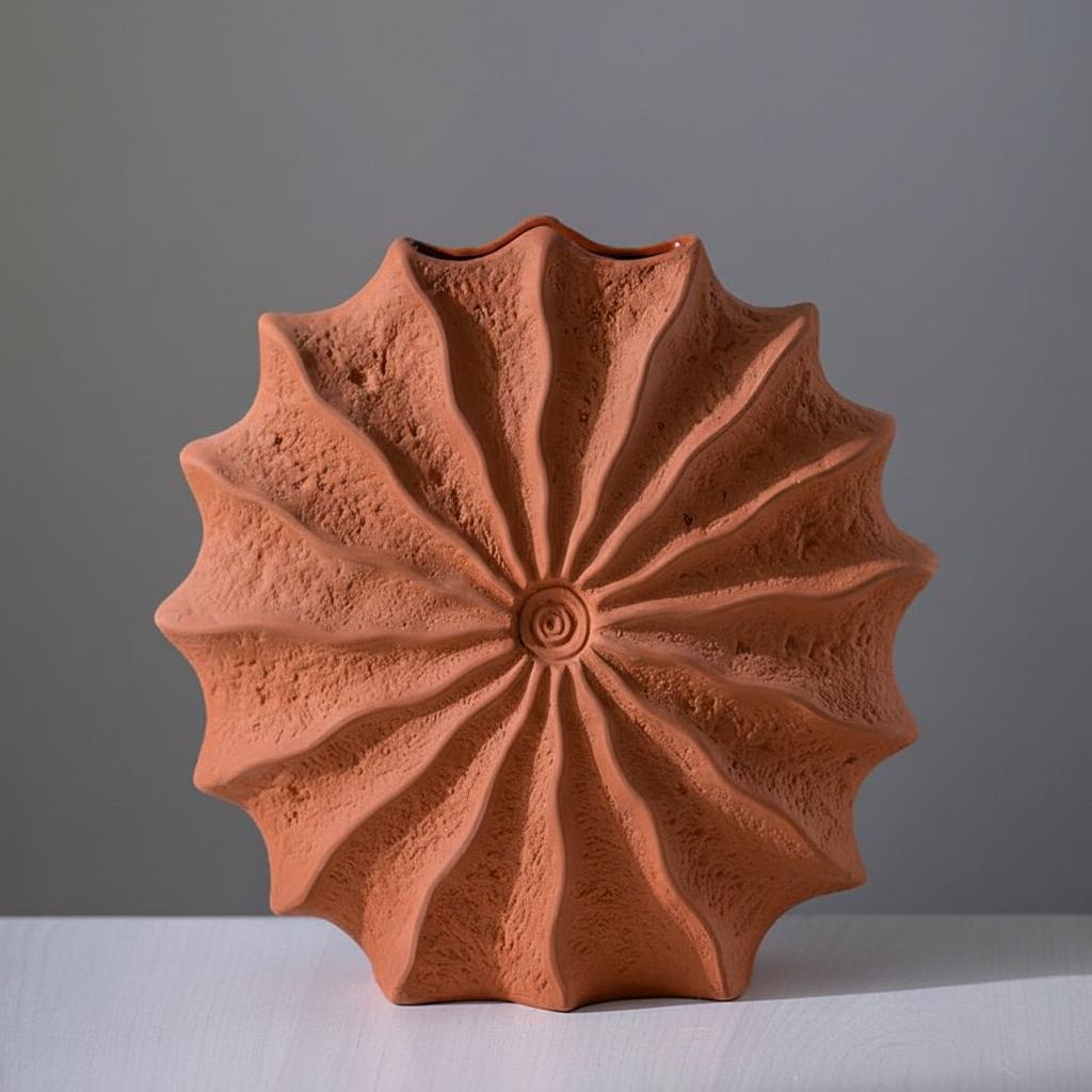Front view of matte terracotta radial vase