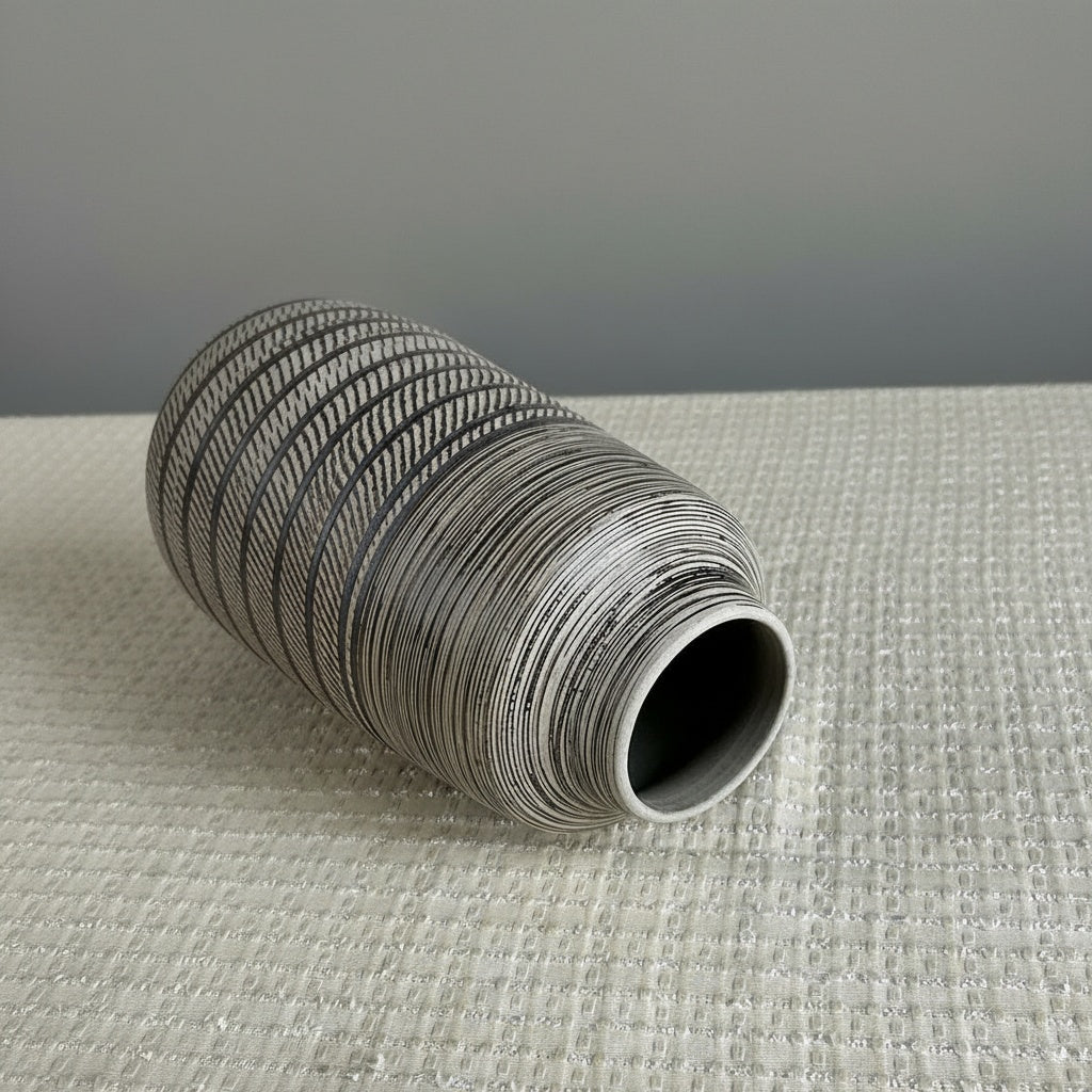 Textured Ceramic Tall Cylindrical Vase Opening Detail