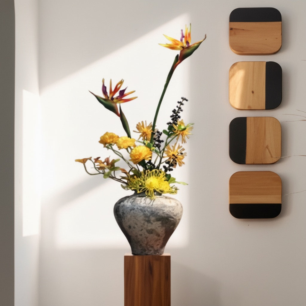 Textured Ceramic Tapered Vase with Floral Arrangement
