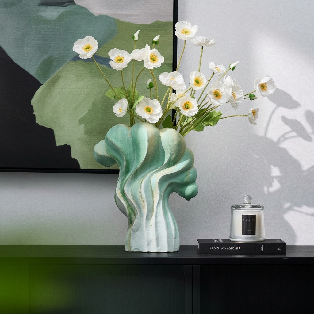 Textured Ceramic Wavy Sculptural Vase