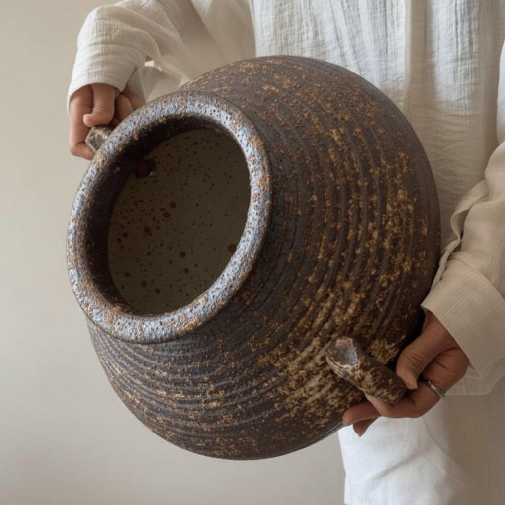 Textured Ceramic Wide Handled Vessel
