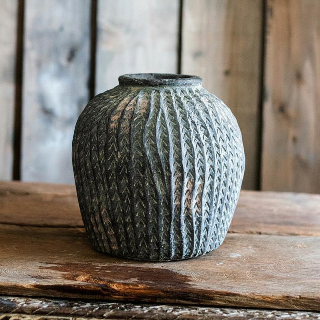Side view of medium textured concrete vase