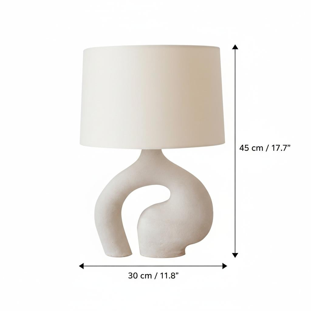 Dimensions diagram of cream resin sculptural lamp