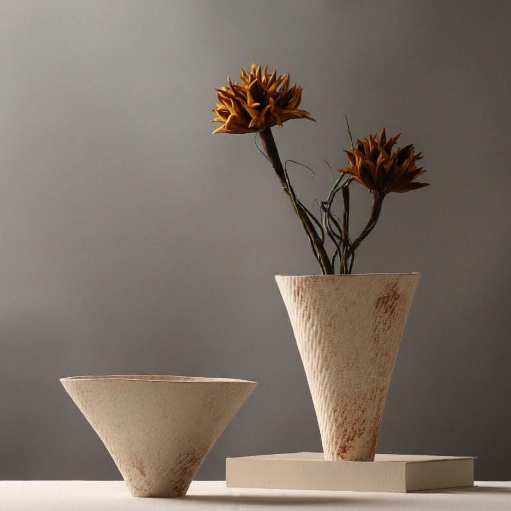 Large tapered ceramic vase with dried flowers