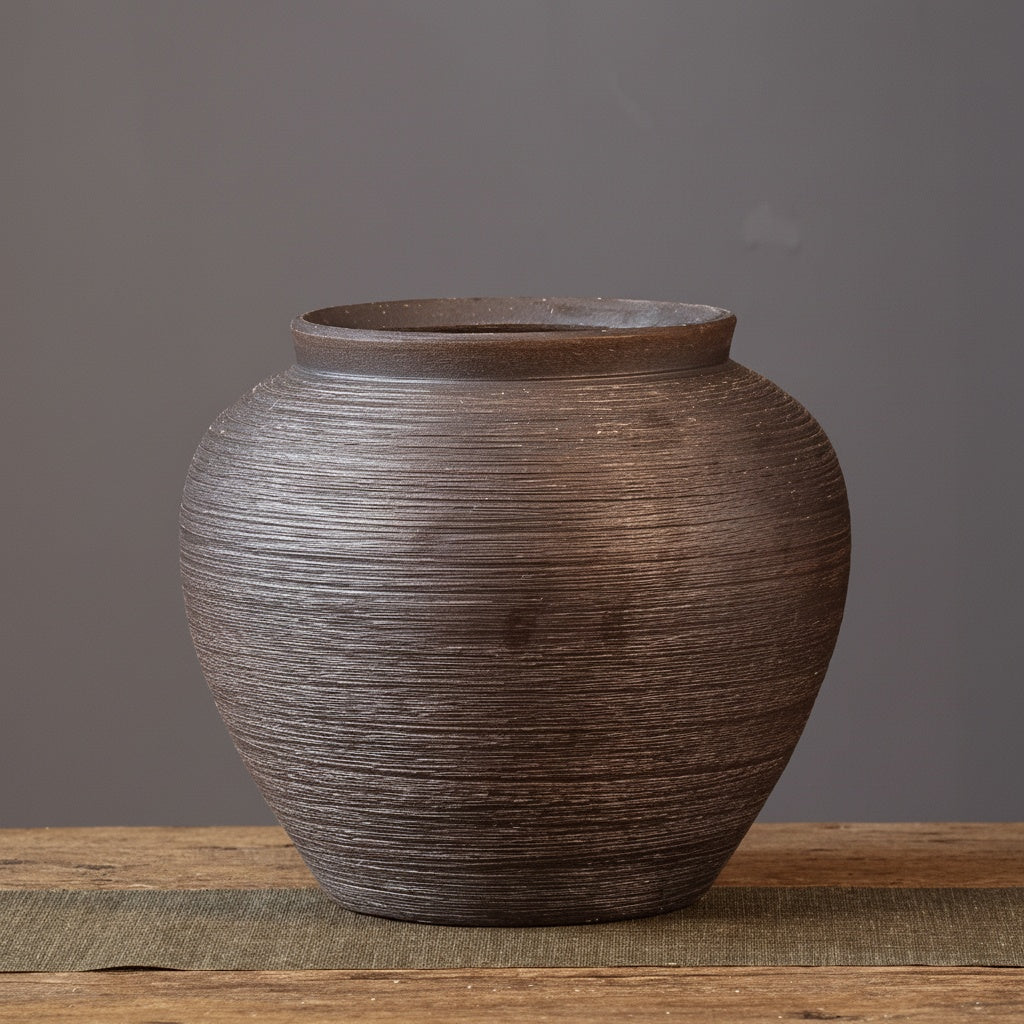 Textured Dark Ceramic Round Vase