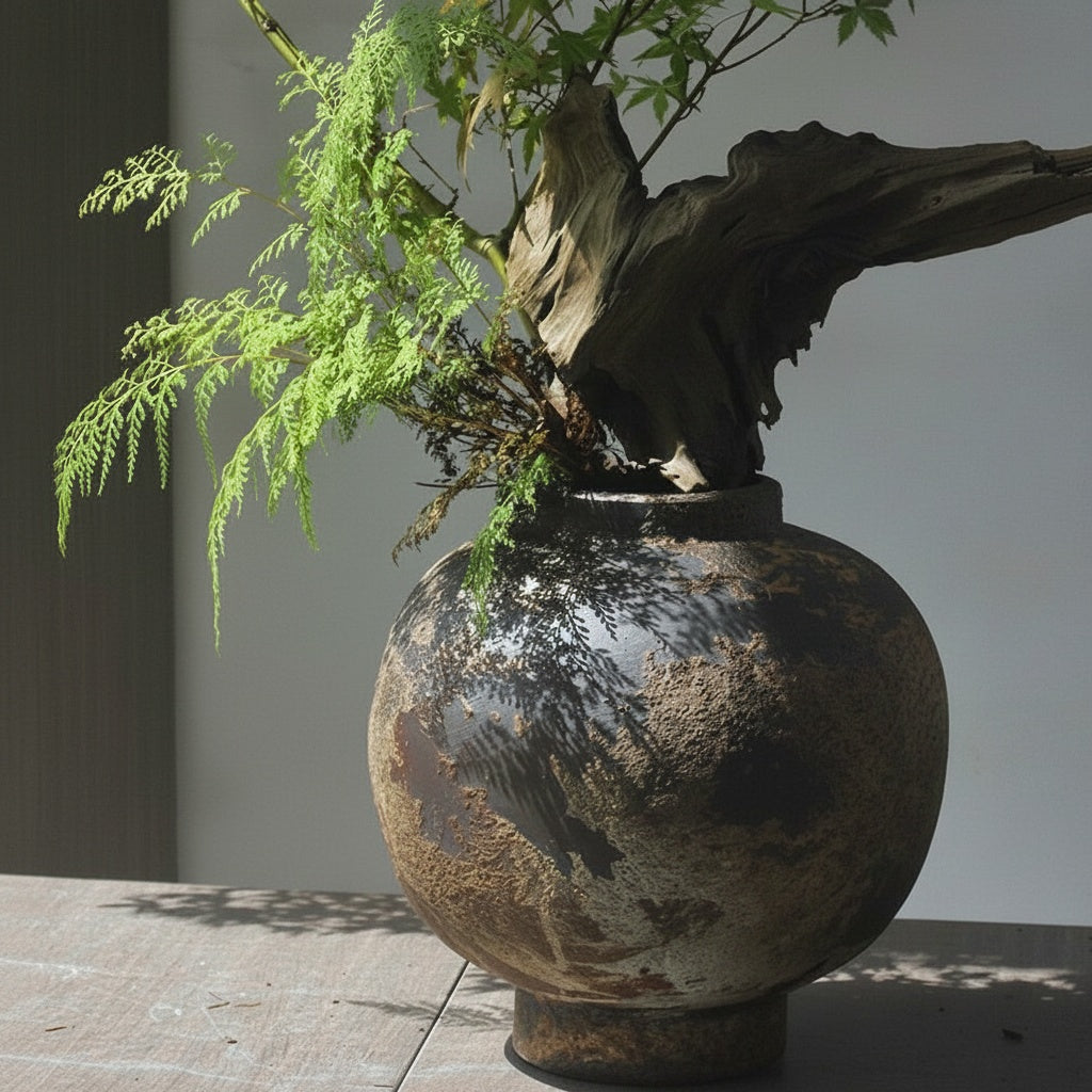 Textured Dark Ceramic Spherical Vase