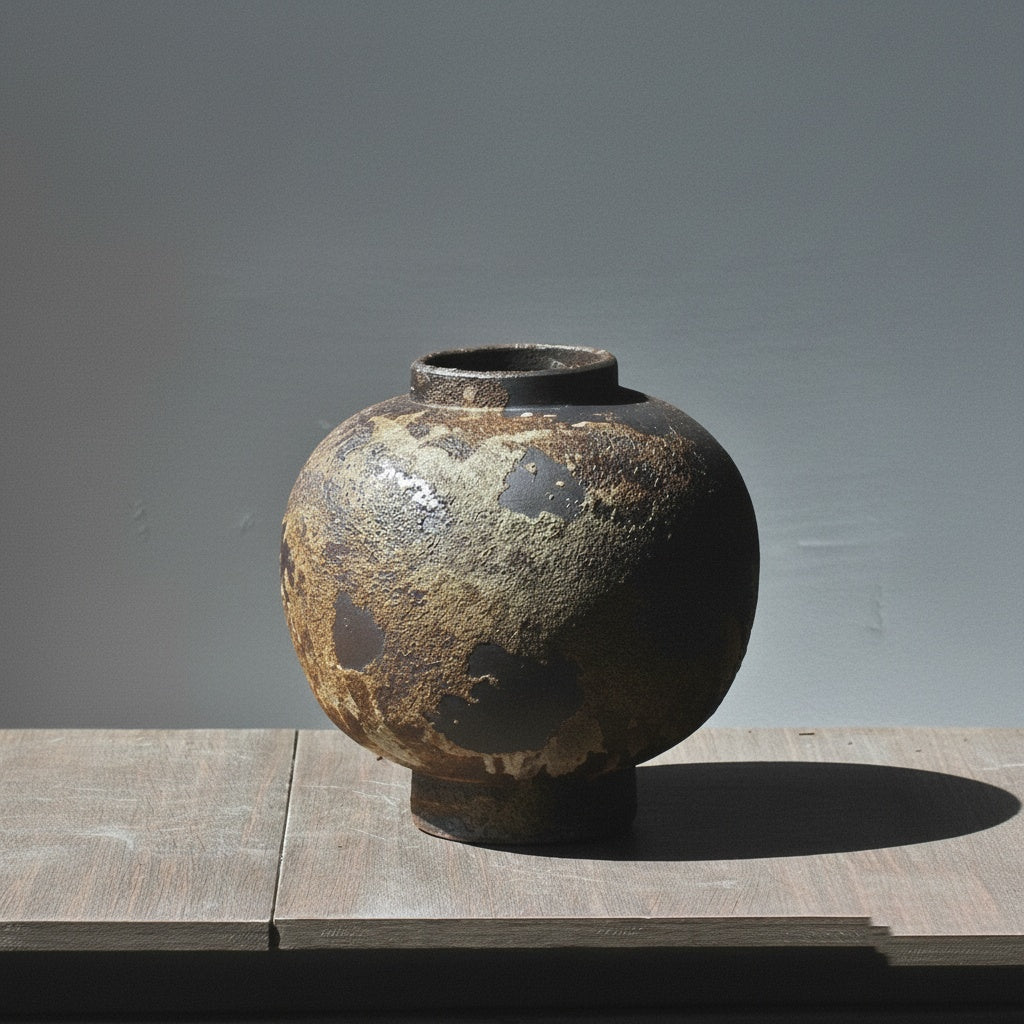 Textured Dark Ceramic Spherical Vase