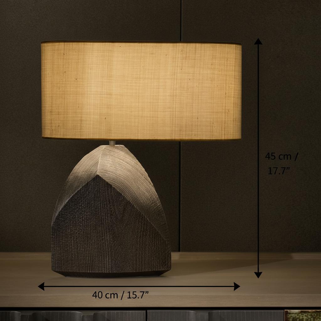 Dimensions diagram of textured resin table lamp