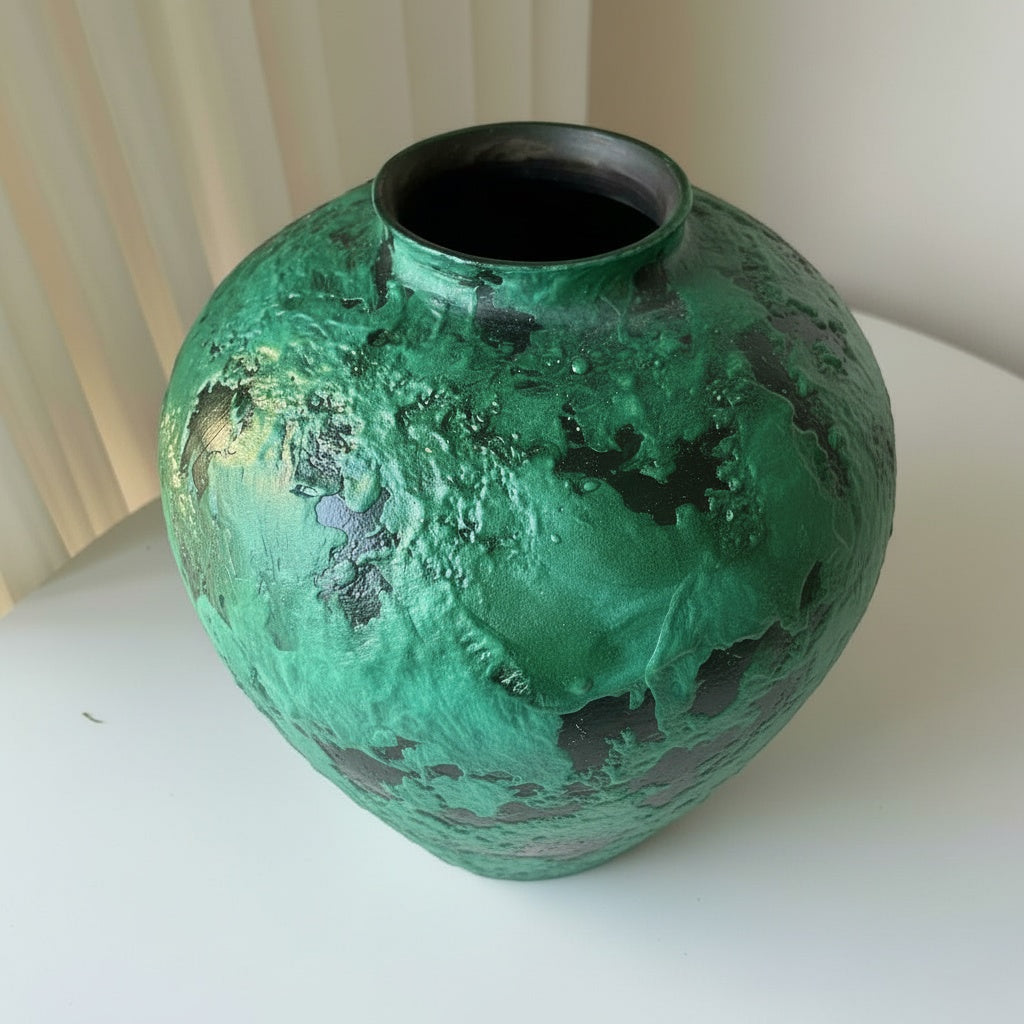 Textured Emerald Round Vase top angle