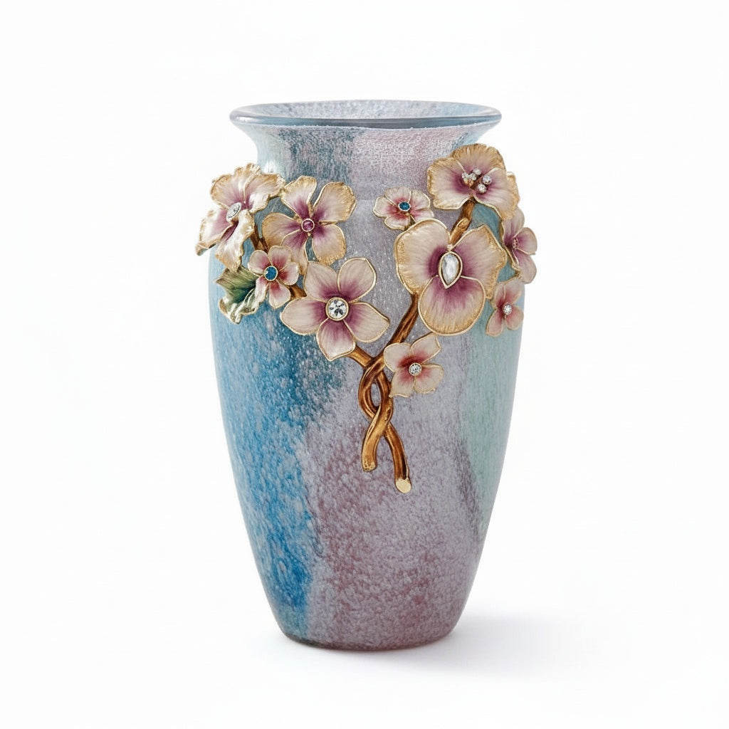 Textured Glass And Enamel Floral Vase