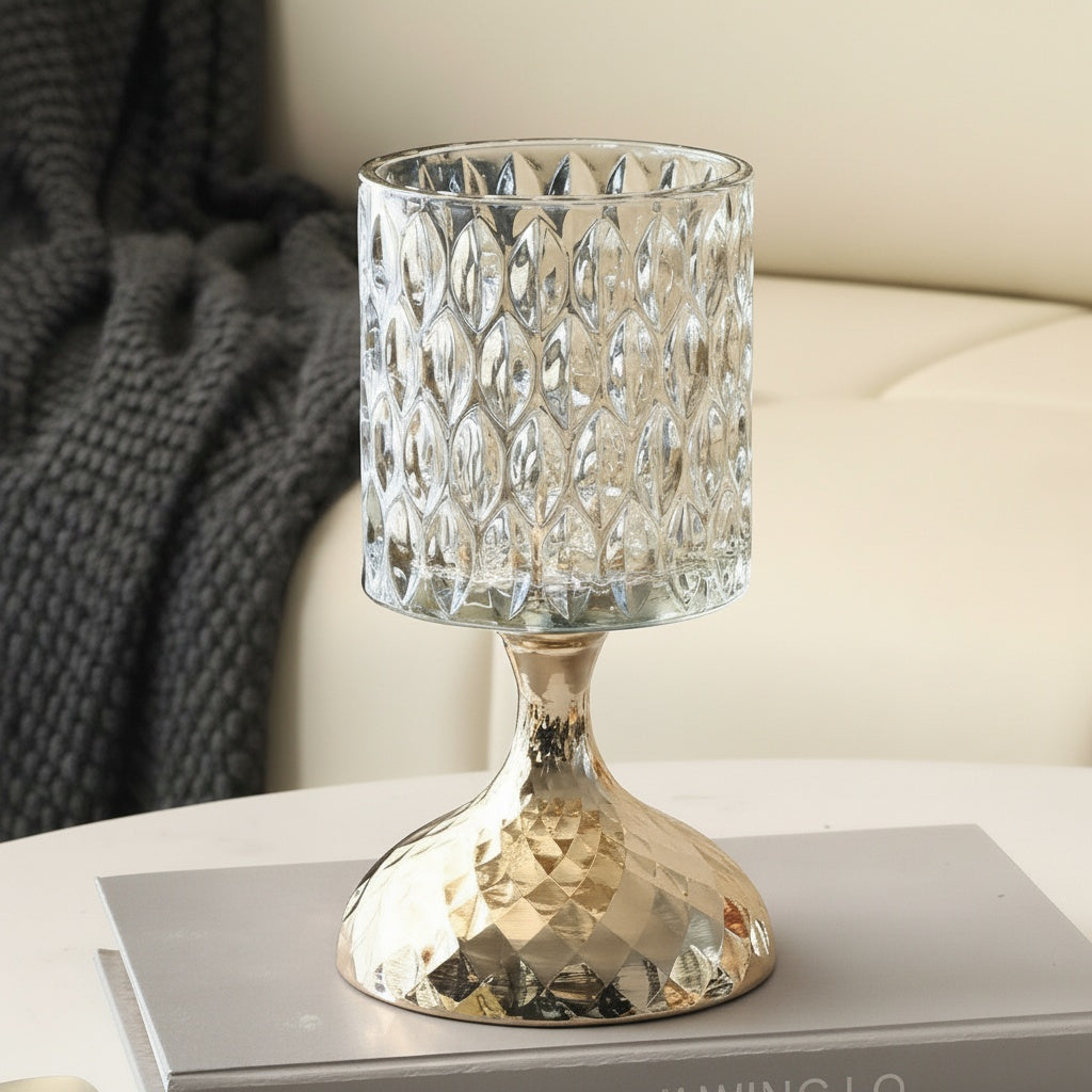 Textured glass and gold pedestal vase