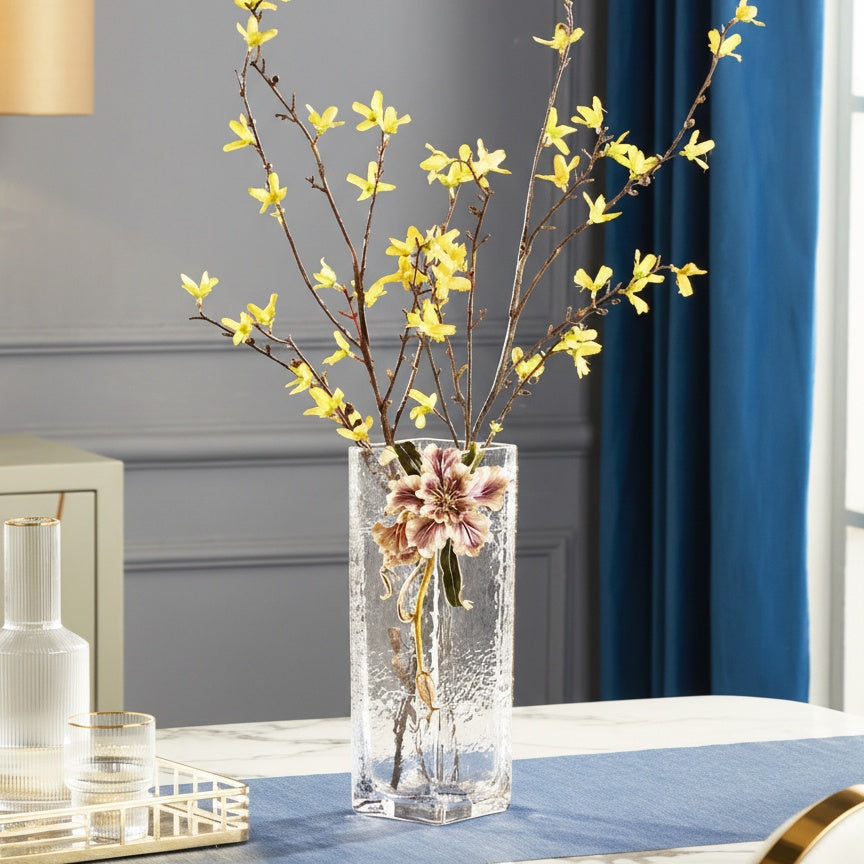 Lifestyle view of vase with yellow flowering branches