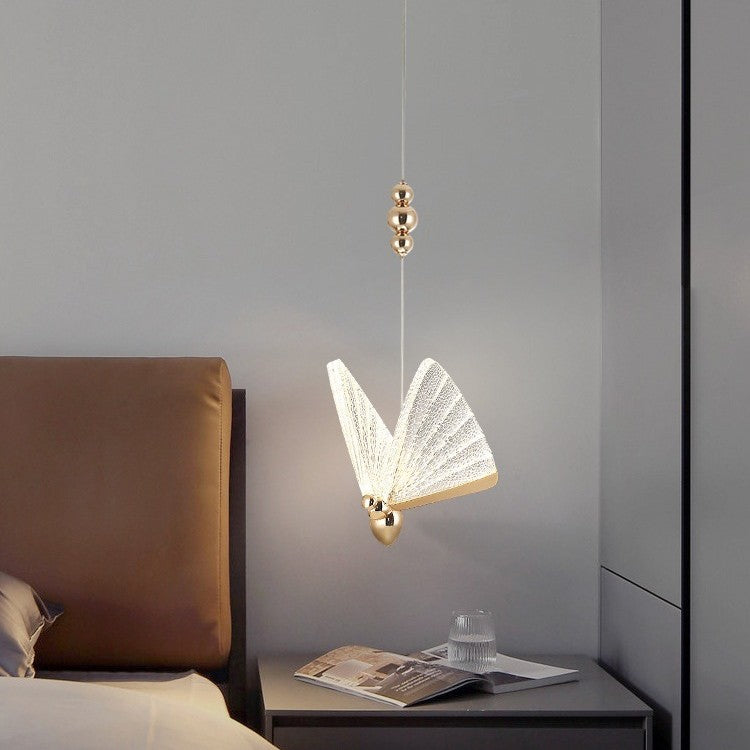 Textured Glass & Gold Butterfly Pendant Light suspended