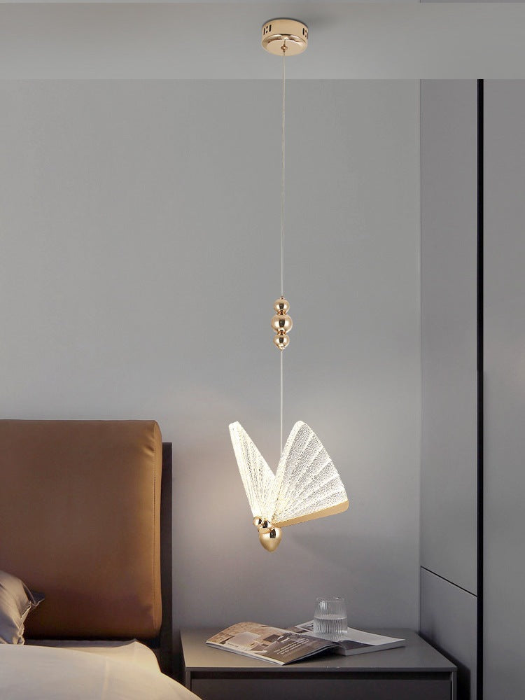 Illuminated glass butterfly pendant light bedside