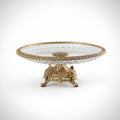 Textured glass and gold metal pedestal serving stand front view