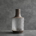 Large ripple texture glass vase with rustic finish standing on grey surface