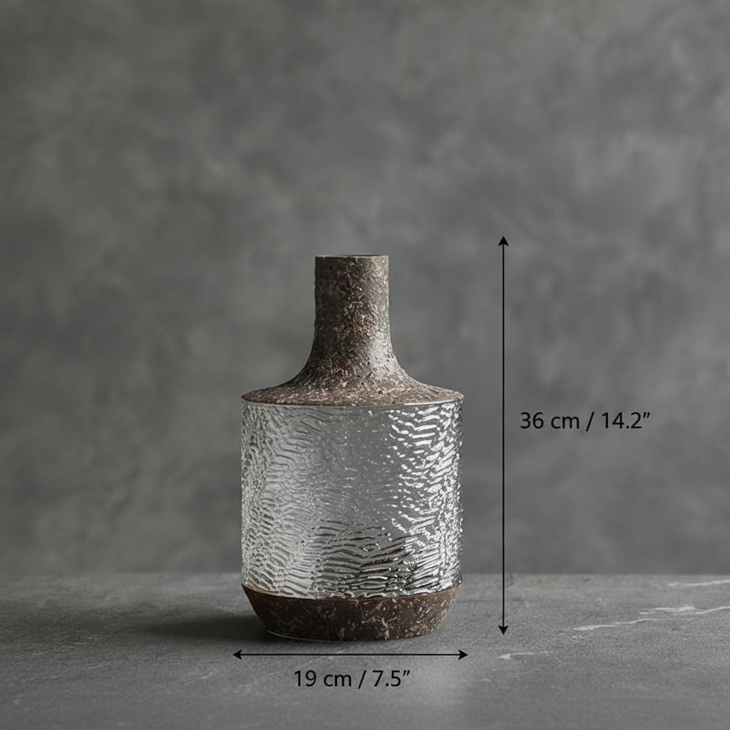 Dimension guide for large glass vase showing 36cm height