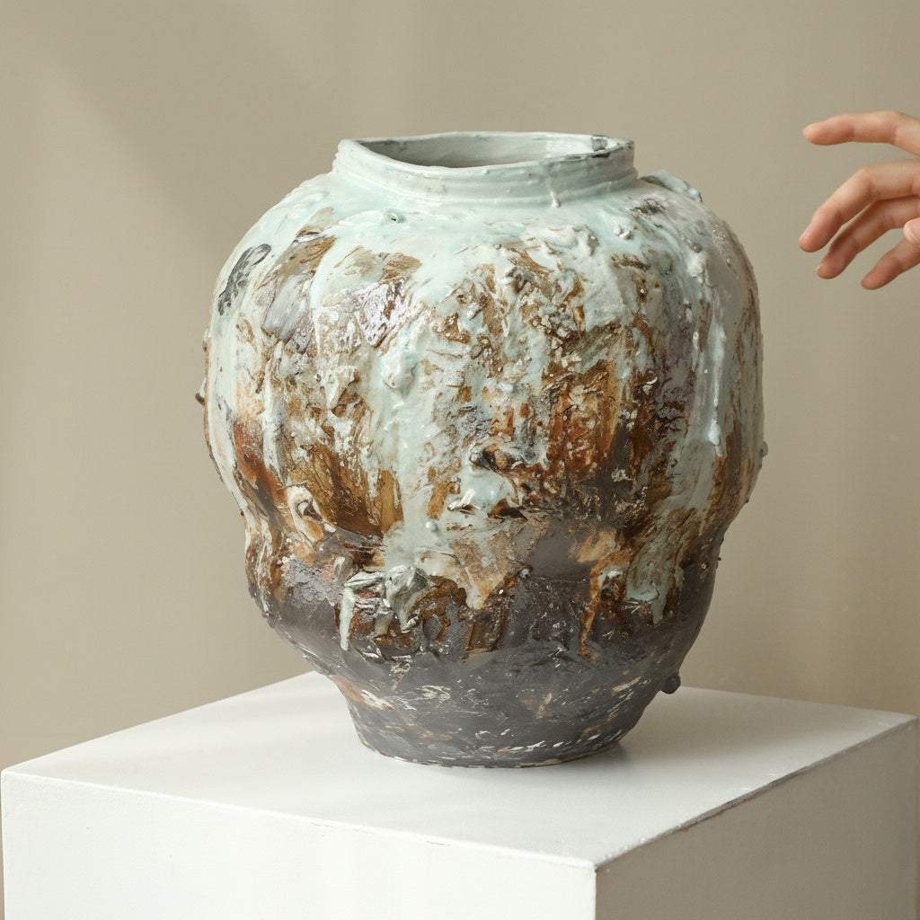 Textured Glazed Ceramic Bulbous Vase