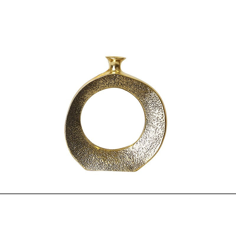 Medium textured gold ceramic circular vase