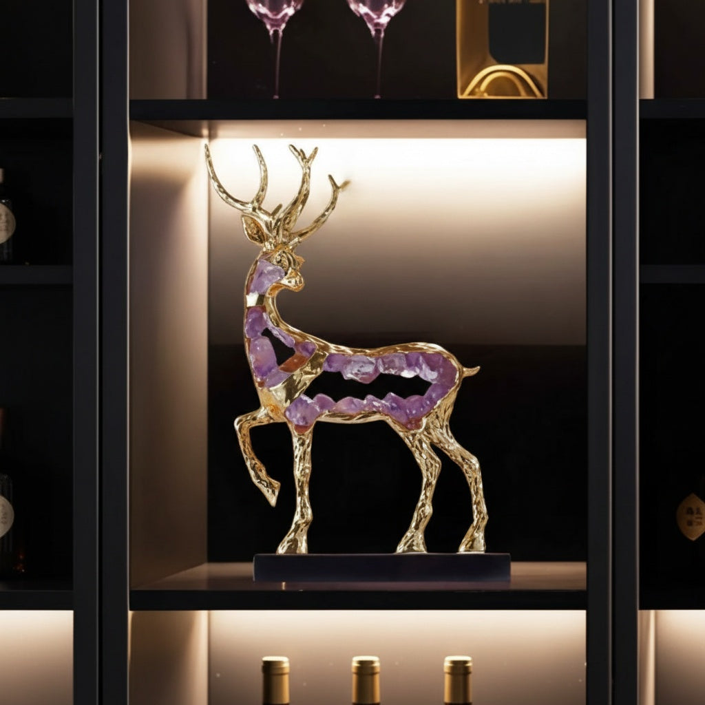 Textured Gold & Purple Crystal Stag Sculpture
