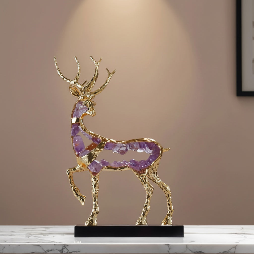 Textured Gold & Purple Crystal Stag Sculpture