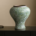 Textured Green And White Ceramic Baluster Vase