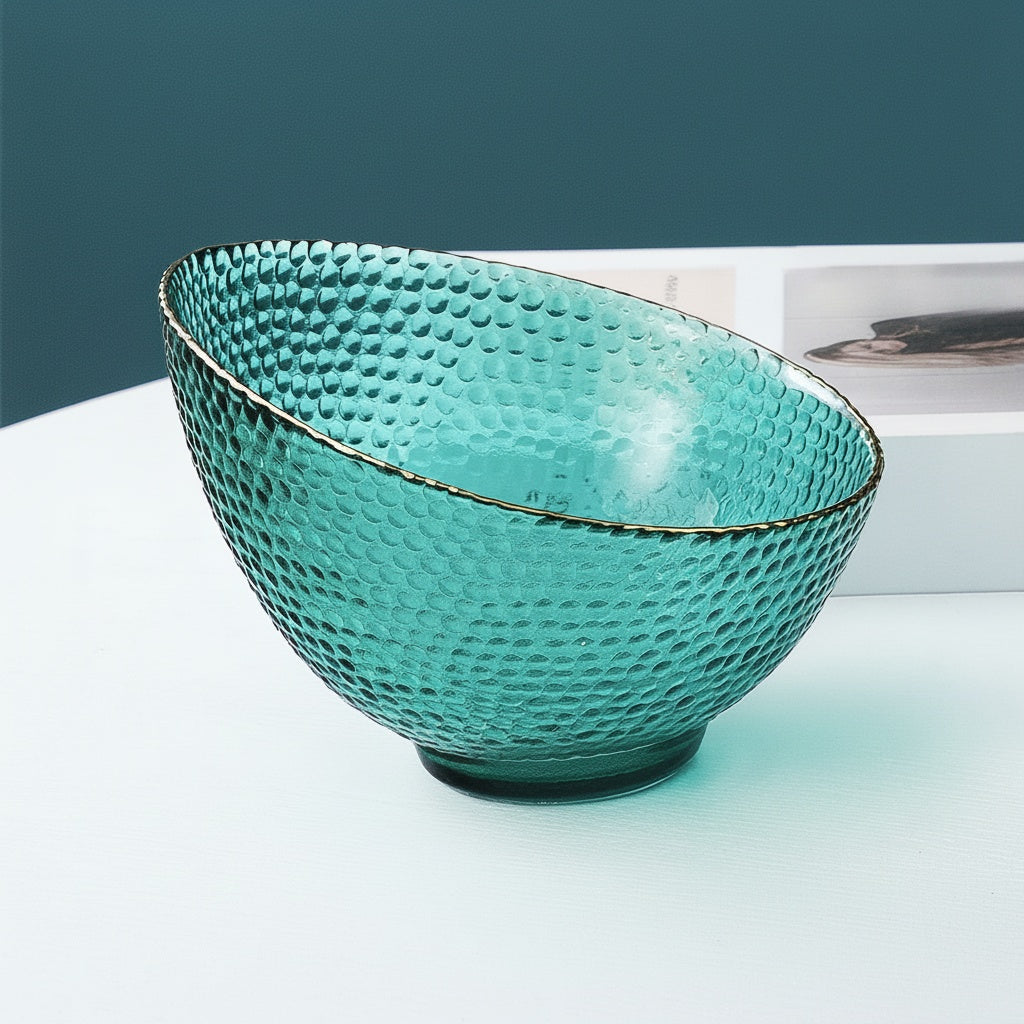 Teal textured glass fruit bowl without stand
