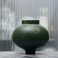 Textured Green & Gold Bulbous Vase