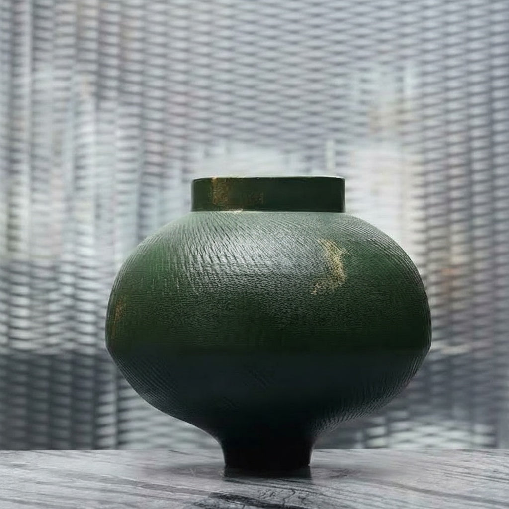 Textured Green & Gold Bulbous Vase
