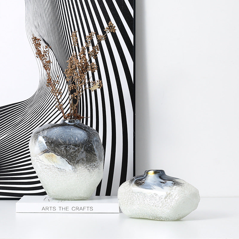 Textured Gunmetal & White Ceramic Vase with dried flowers