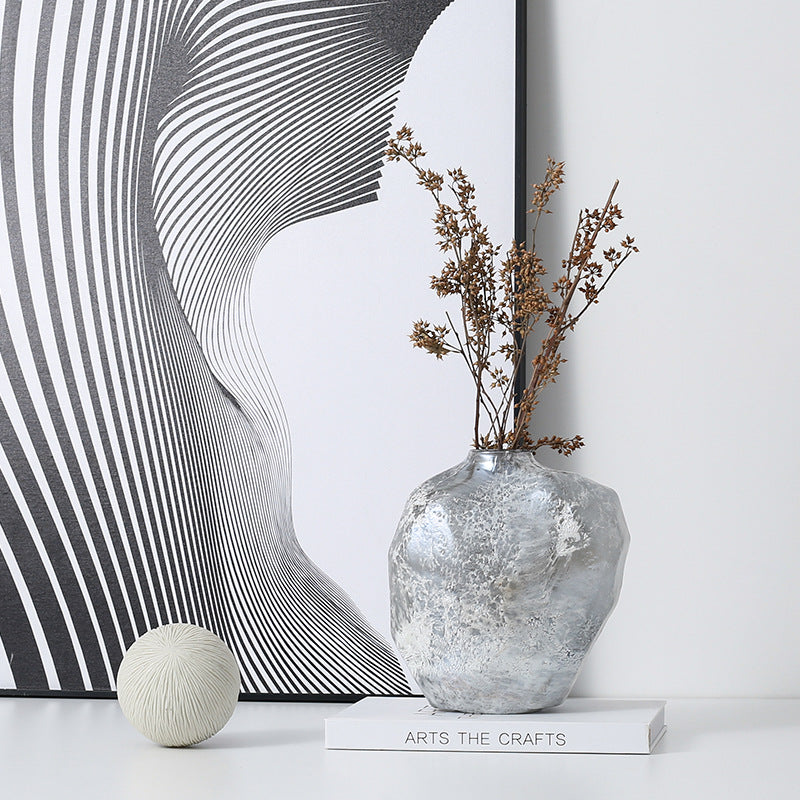 Large textured gunmetal and white vase