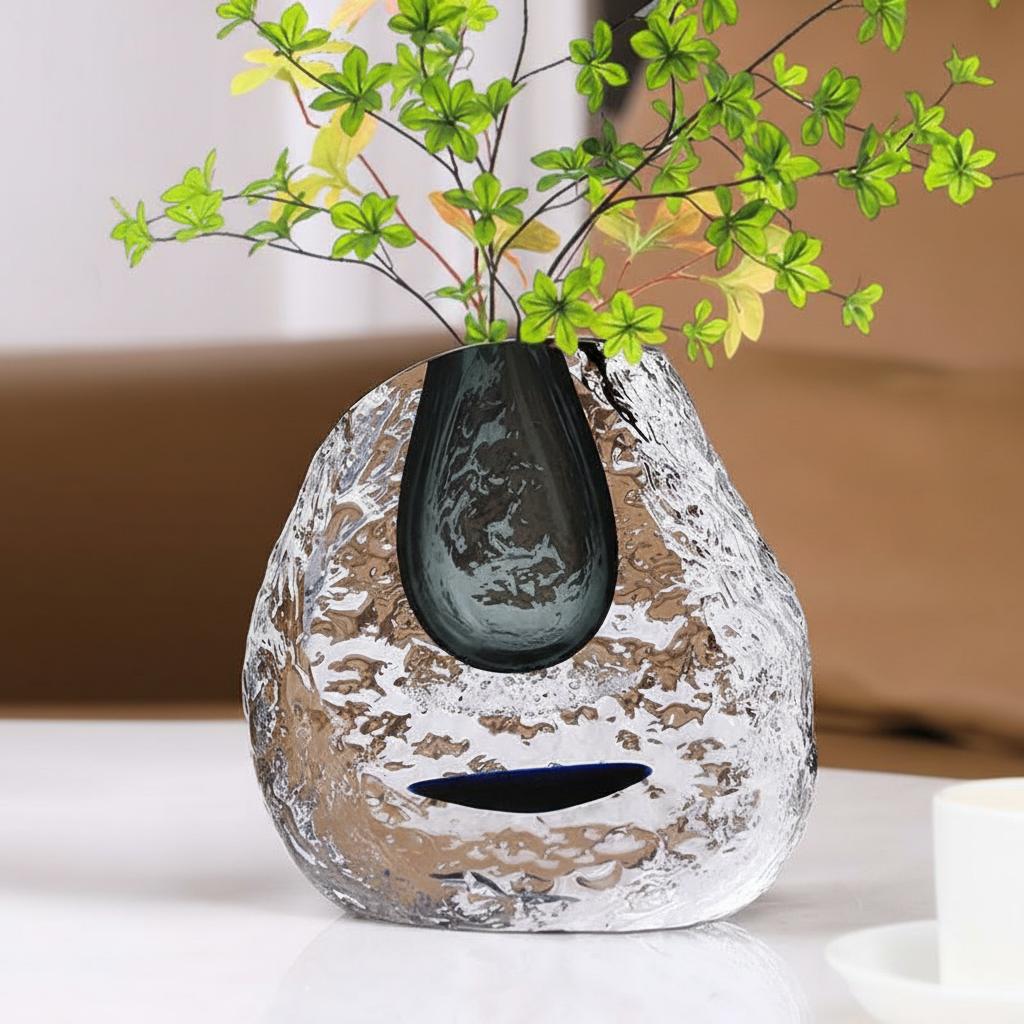 Medium round textured vase with smooth dark center