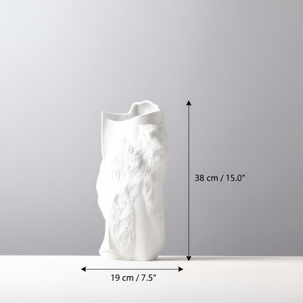 Dimension diagram of textured ceramic vase